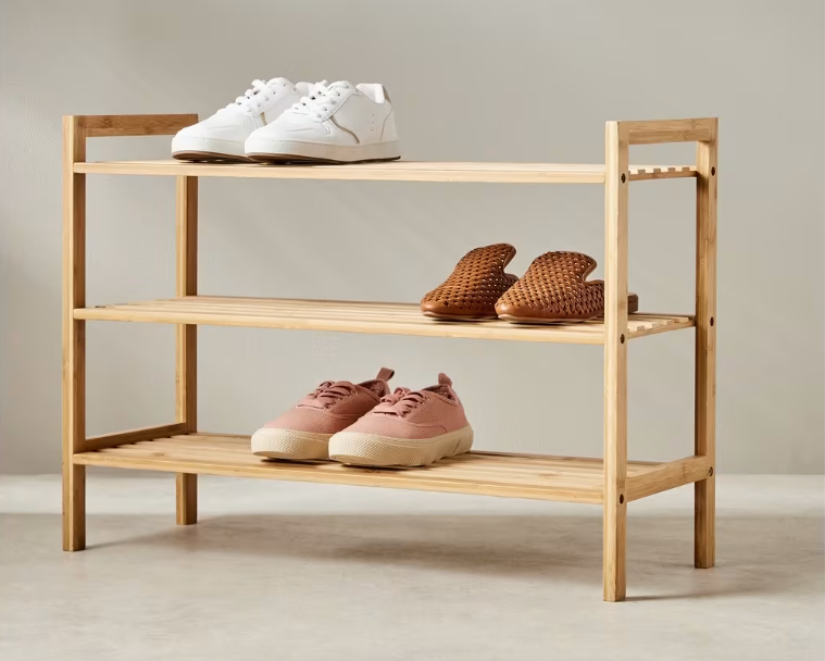 Organise your wardrobe: 3 Tier Stackable Bamboo Shoe Rack - Kmart